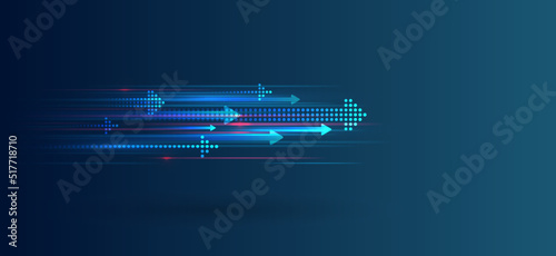 Modern high-tech background for presentations and websites. Abstract background with glowing dynamic lines. Futuristic red-blue stripes with arrows.