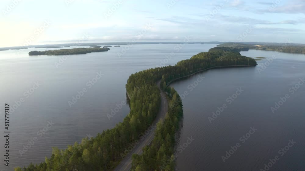 Aerial view of long and narrow island in Finland Aerial view of long and narrow island in Finland