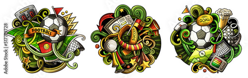 Football cartoon vector doodle designs set.