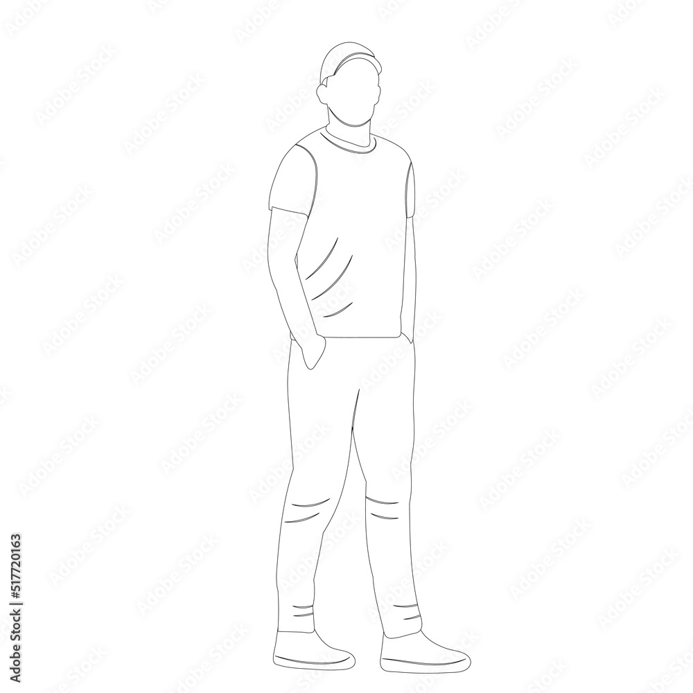 man contour sketch on white background isolated, vector