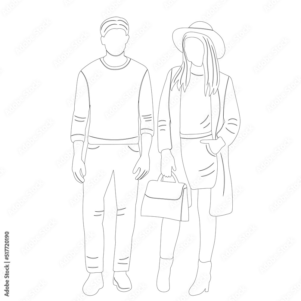 man and woman outline sketch on white background isolated, vector man and woman outline sketch on white background isolated, vector