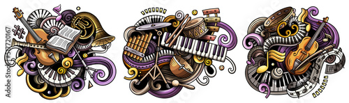 classical music cartoon vector doodle designs set