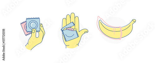 Say Yes to Safe Sex education poster banner icons set