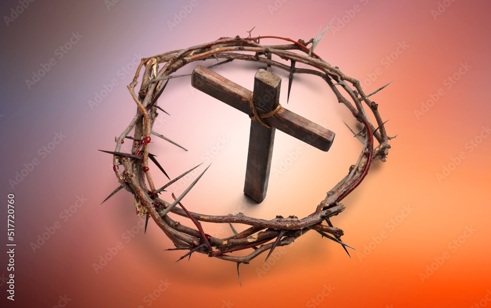 Crown of Thorns with a cross on color background.