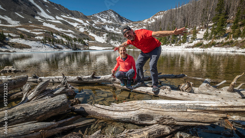 Two Hikers at Lakes of the Clouds near Westcliffe, Colorado, USA photo