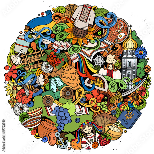 Ukraine cartoon vector doodles illustration.