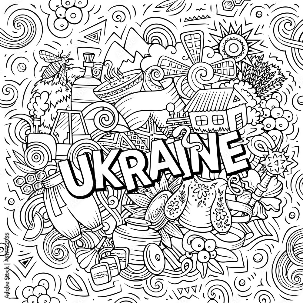 Ukraine hand drawn cartoon doodle illustration. Funny Ukrainian design.