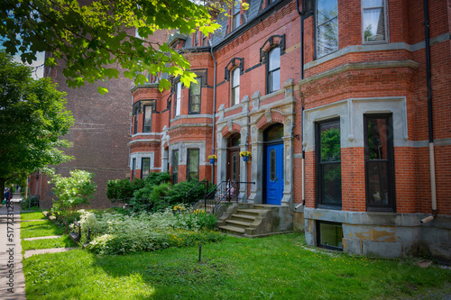 Famous colored entrances to residential buildings, city of St John, New Brunswick, Canada