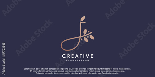 letter j logo design with leaf concept premium vector