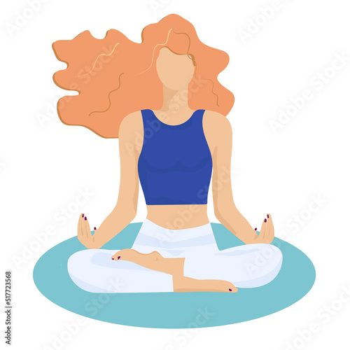 blonde girl in lotus position in flat style