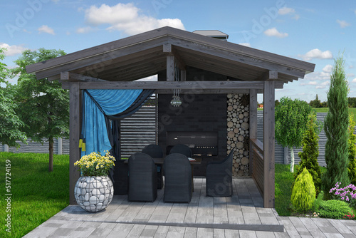 Obraz na plátne Entertaining backyard beautification, 3D render
