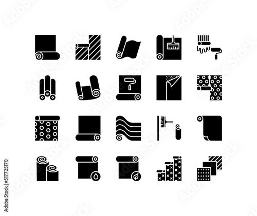 Wallpaper flat line icons set. Paperhanging and wall paper rolls concept line symbols.Simple flat vector illustration for web site or mobile app