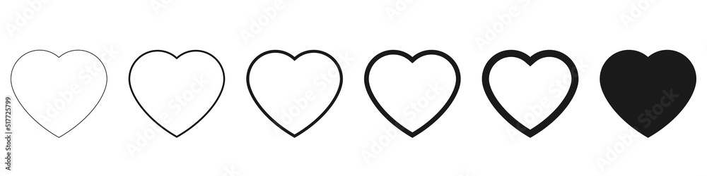 Linear set of heart icons isolated on a white background. Symbol of Love. Social media design template elements. Vector Illustration. Linear set of heart icons isolated on a white background. Symbol of Love. Social media design template elements. Vector Illustration.