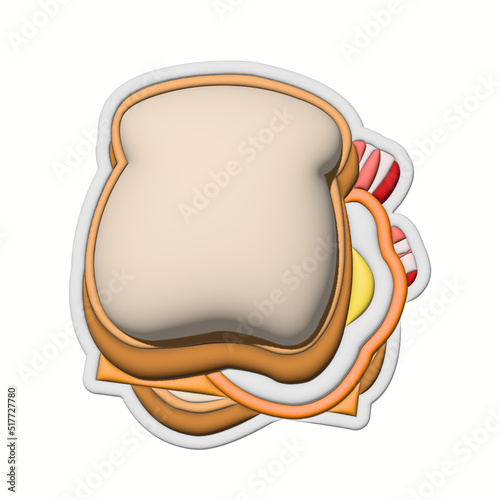 3d Delicious Homemade Sandwich. Tasty Fast Food Illustration.