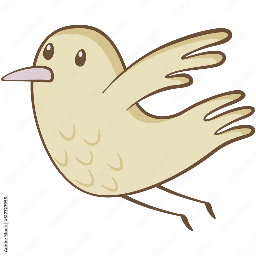 Little bird flying. Cute illustration of little bird flying on white background. Vector illustration in hand drawn style.