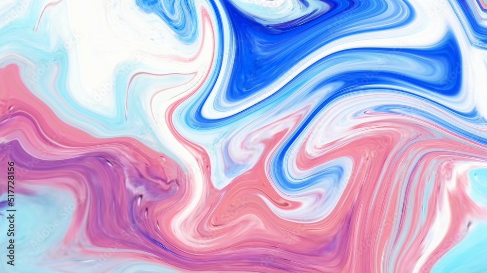 Hand Painted Background With Mixed Liquid Blue And Red Paints. Abstract Fluid Acrylic Painting. Marbled Colurful Abstract Background. Liquid Marble Pattern.
