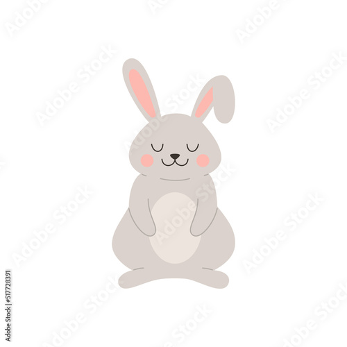 Cute smiling rabbit with closed eyes flat style  vector illustration