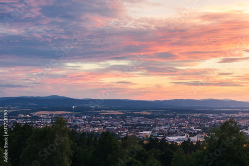 Panoramic view to city Ceske Budejovice with sunset sky. Czech republic city © Space Creator