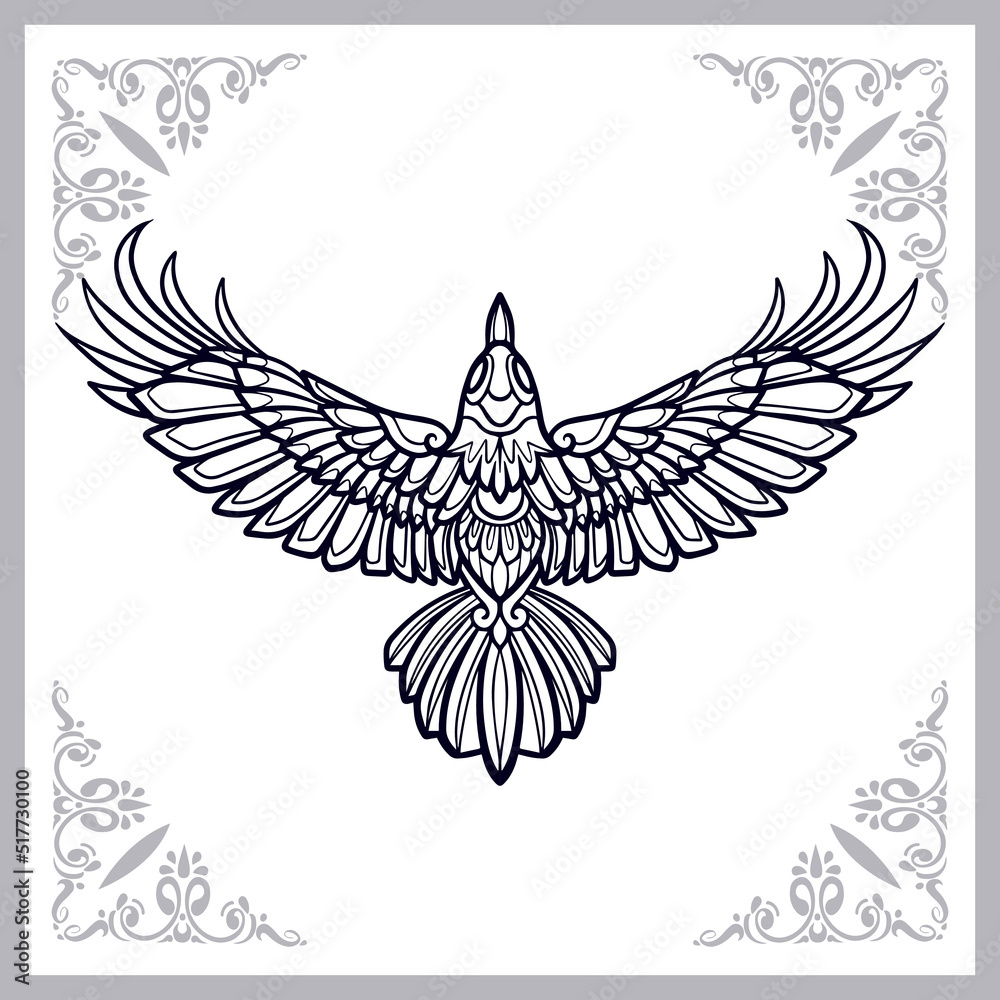 Fototapeta premium Crow bird zentangle arts isolated on white background