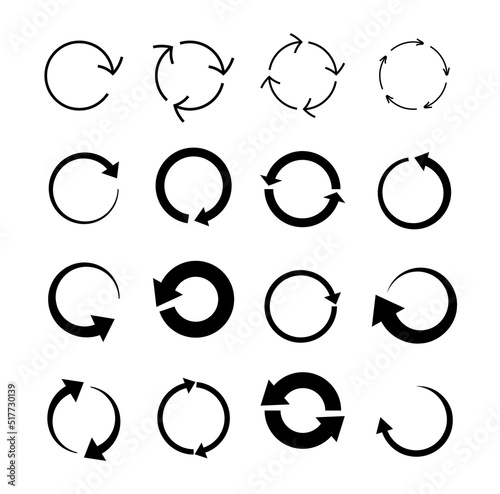 Reload arrows circle. Refresh reload round icon vector set. Modern contemporary mono solid flat in minimal style.