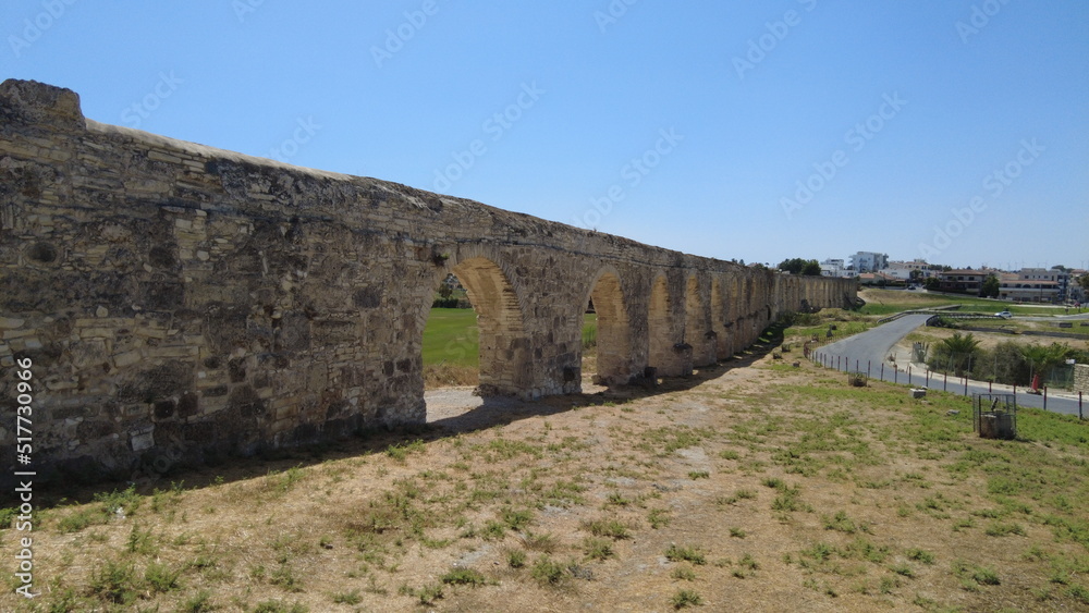 Kamares aqueduct in cyprus in sunny day