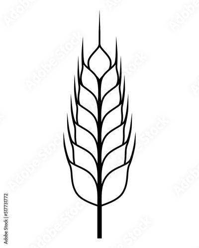 Wheat logo. Icon bakery. Spike wheat. Bread grain isolated on background. Stalk oat, barley, corn, rye, malt, bran, millet, maize, rice. Seed for flour. Silhouette ear of wheat. Vector illustration