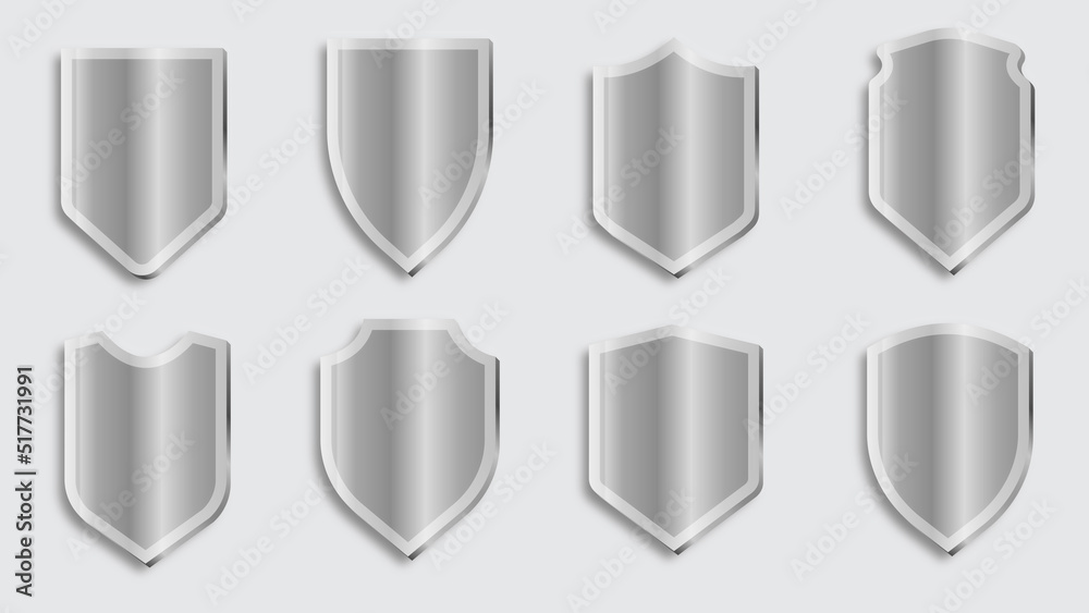 Set of shield icons with silver effect