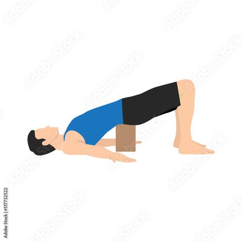 Man doing bridge pose setu bandha sarvangasana exercise. Flat vector illustration isolated on white background photo