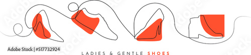 shoe's line art with orange color. shoes modern art. shoe doodle art.