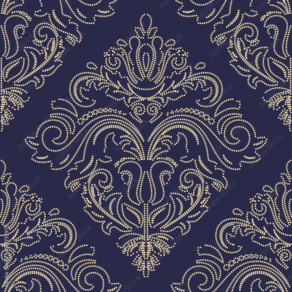 Classic seamless vector pattern. Damask orient navy blue and golden ...