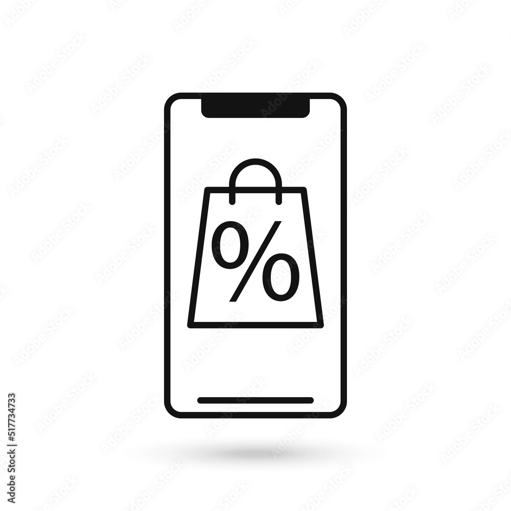 Mobile phone flat design with Shopping Bag with Percent Sign Mobile phone flat design with Shopping Bag with Percent Sign