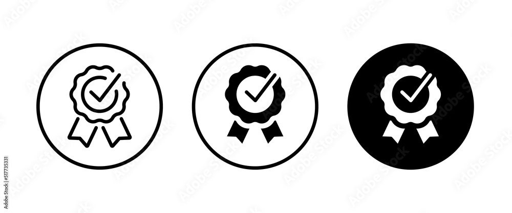 Approved or certified medal icon in a flat design. Rosette icon. Award vector, sign, symbol, logo, illustration, editable stroke, flat design style isolated on white linear Approved or certified medal icon in a flat design. Rosette icon. Award vector, sign, symbol, logo, illustration, editable stroke, flat design style isolated on white linear