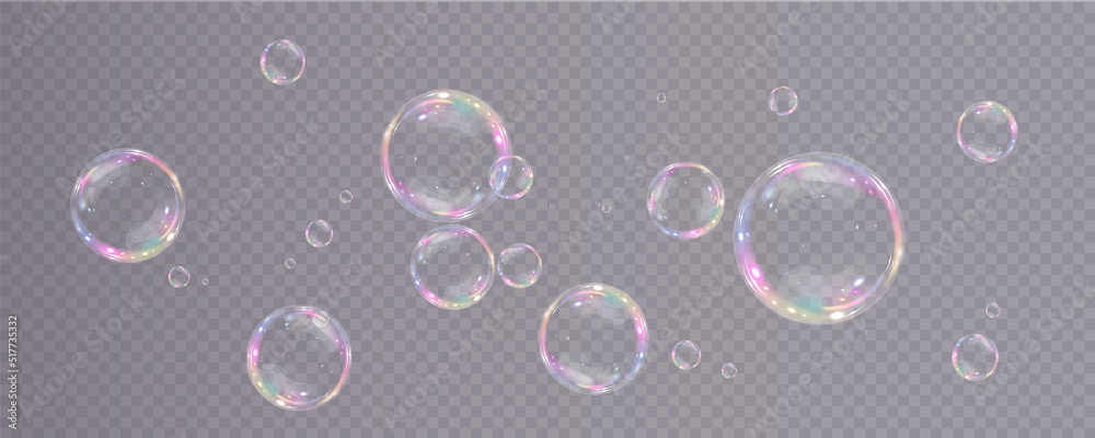 Bubble PNG. Set of realistic soap bubbles. Bubbles are located on a transparent background. Vector flying soap bubbles. Water glass bubble realistic png	
 - obrazy, fototapety, plakaty 