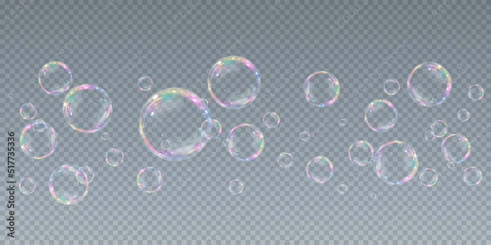 Transparent water realistic glass bubbles. Bubbles PNG. Vector PNG