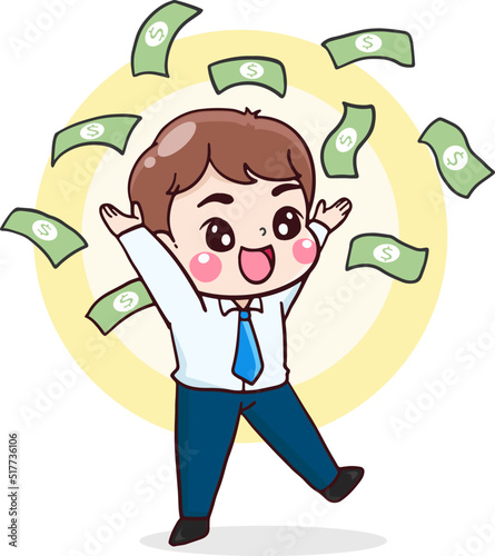 cartoon character businessman with ิbanknote dollar, financial concept