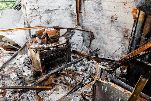 burnt apartments in the city of Irpin due to Russian occupation