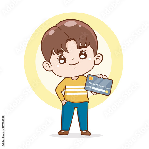 character cartoon holding credit card , shopping with credit card, financial and money concept, flat illustration