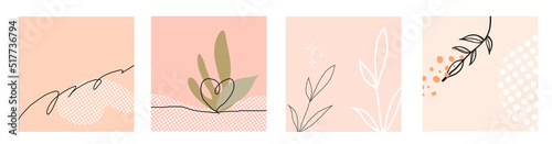 Set of 4 square abstract background for social media post. Pastel theme with minimal black monoline.