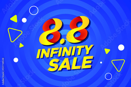 

8.8 Infinity Sale promotion template. Special offer text design with thunder, discount shopping, sale promotion and advertising. Vector illustration.