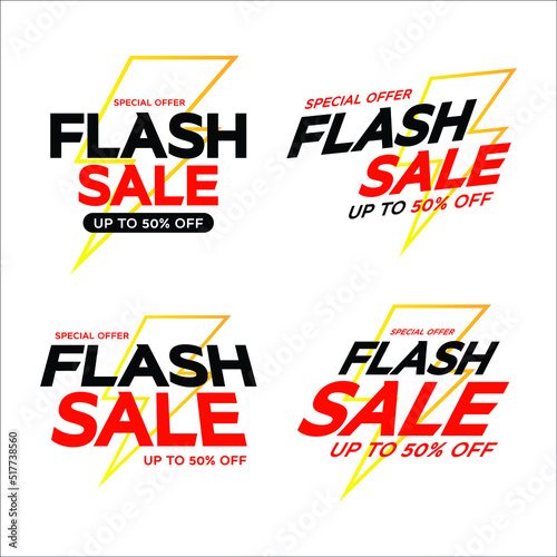 Flash Sale promotion set. Special offer with thunder for business, discount shopping, sale promotion and advertising. Vector illustration.