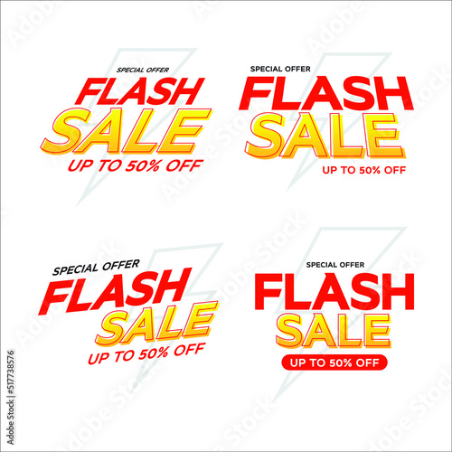 Flash Sale promotion set. Special offer with thunder for business, discount shopping, sale promotion and advertising. Vector illustration.