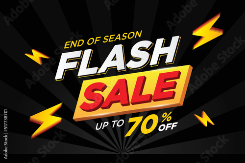 Flash Sale Shopping banner with Thunder sales banner template design for social media and website.End of season and Flash Sale campaign, black background