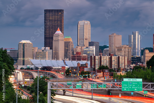 Pittsburgh, Pennsylvania, USA Downtown City Skyline Overlooking Highways photo