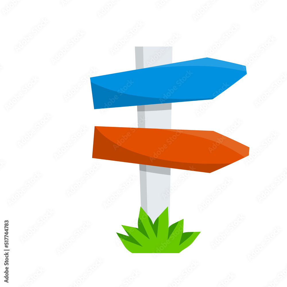 Path pointer with red and blue plate. Cartoon flat illustration. Direction way. Path pointer with red and blue plate. Cartoon flat illustration. Direction way.