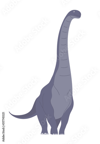 Big alamosaurus with a long neck and tail. Herbivorous dinosaur sauropod of the Jurassic period. Prehistoric lizard. Vector cartoon illustration isolated on a white background