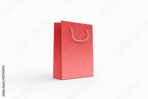 Red paper bag mockup isolated on white background