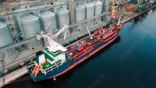 Elevator grain-carrier of Ukraine. Grain, hunger strike, sea ship. War in Ukraine