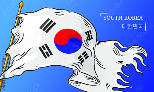 Amazing south korea flag background vector with line style south korea