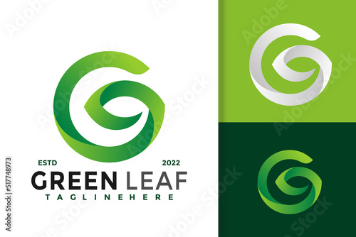 G Letter Green Leaf Logo Design, Brand Identity logos vector, modern logo, Logo Designs Vector Illustration Template