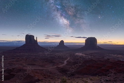 Scenic from above view of mountain under Milky way photo